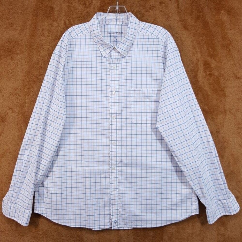 VINEYARD VINES Shirt Mens XL White Blue Pink Check Performance Cotton BRRR Cool